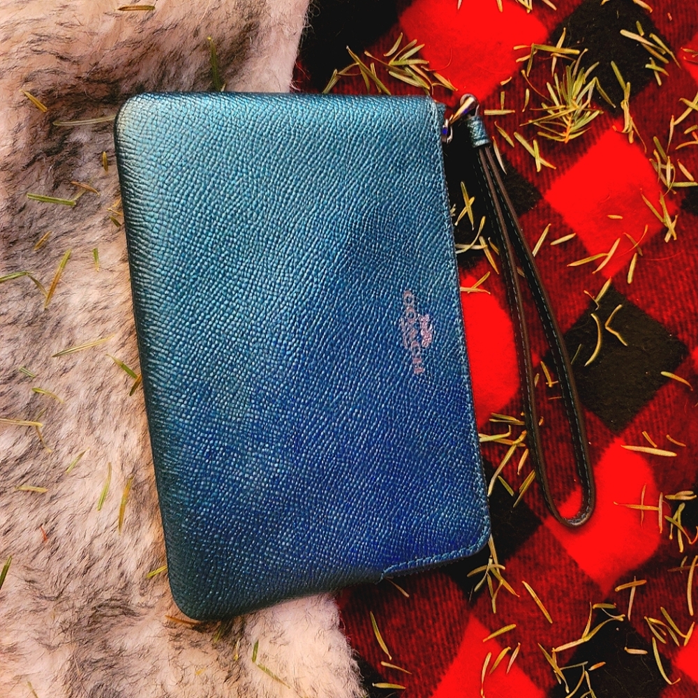 Beautiful coach metallic blue wristlet